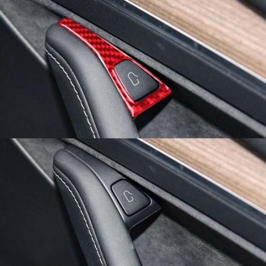Bright Red Carbon Fiber Car Door Open Button Frame Sticker For Model 3 Y 17-22