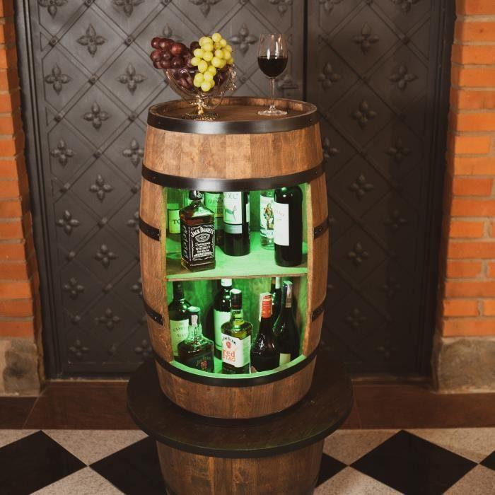 Casier À Vin - Creative Cooper - Tonneau En Bois - 30 Bouteilles - Éclairage LED - 80cm Wengé
