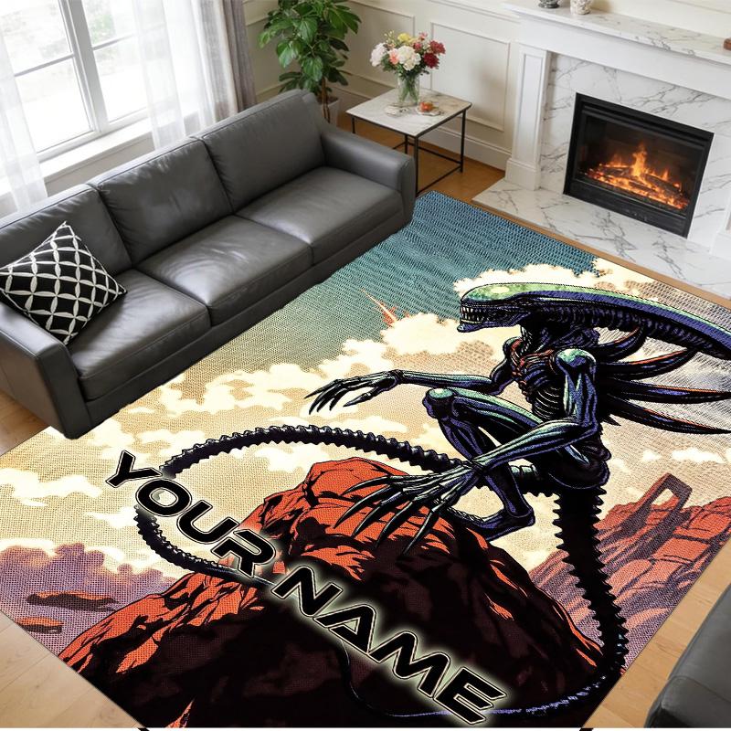 Crystal Velvet Rug Custom Name Text, Soft Non Slip Floor Mat Home DecorAlien Xenomorph