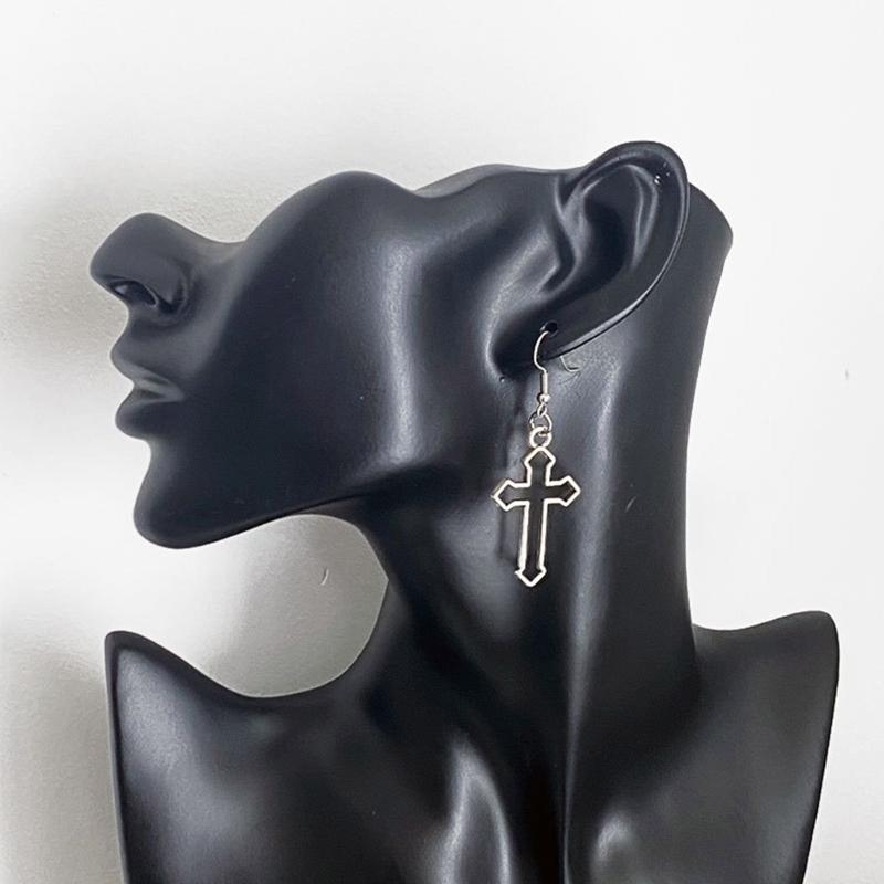 Gothic Hollow Cross Dangle Earrings Simple Ear Hooks Punk Style Drop Earrings Statement Jewelry Gift for Women Men