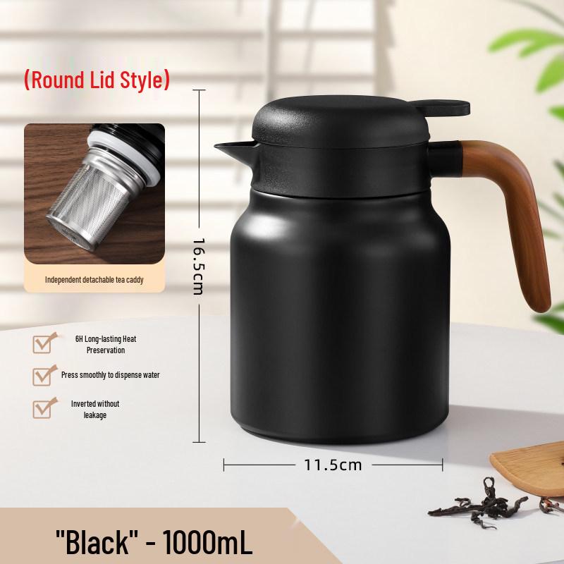 Portable Large Capacity Stainless Steel Tea Stewing Pot with Wooden Handle and Water Separator
