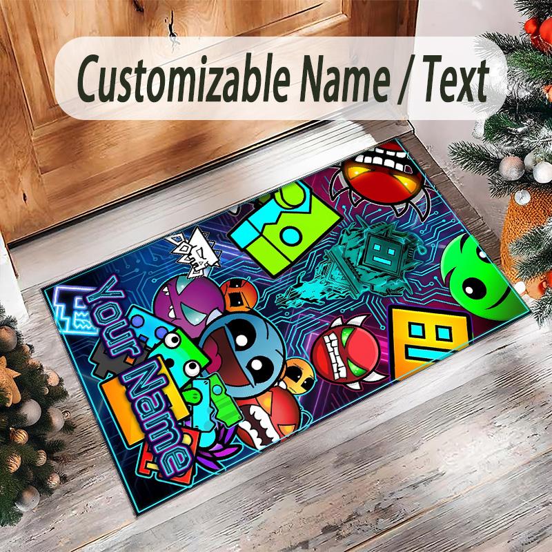 Personalized Crystal Velvet Carpet Custom Name Text,Geometry Dash Anti Slip Area Rug For Home Decoration