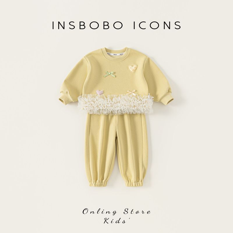 Insbobo Girls  Suit 2026 Spring New Children s Sweatshirt Two-Piece Set Spring and Autumn Stylish Baby Children s Clothing Trendy Yellow 100