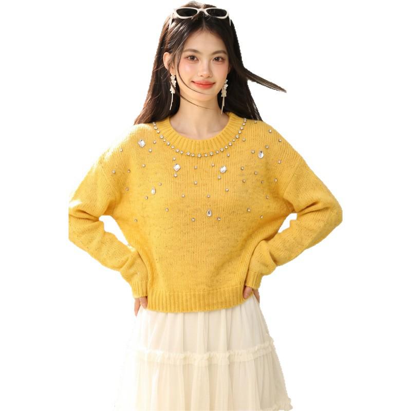 Autumn/Winter 2026 Women's Rhinestone Knit Sweater: Casual, Loose, and Slimming.