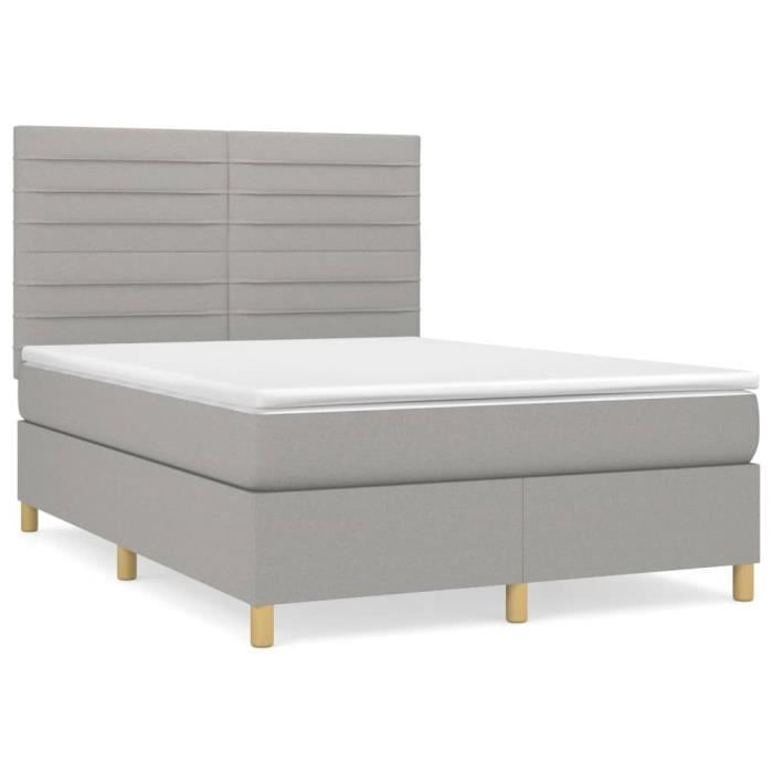3142409 vidaXL Lit à sommier tapissier avec matelas Gris clair 140x190cm Tissu