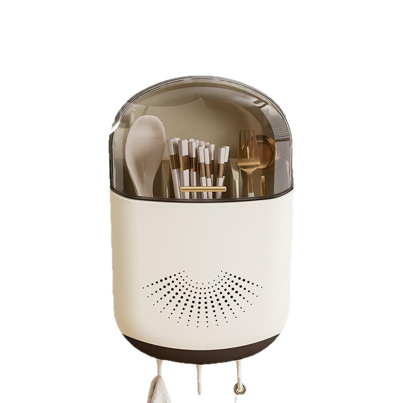 Kitchen Cutlery Storage Box Wall Mount Tableware Storage Holder With Lid Dustproof Spoon And Chopstick Organizer Drain Racks