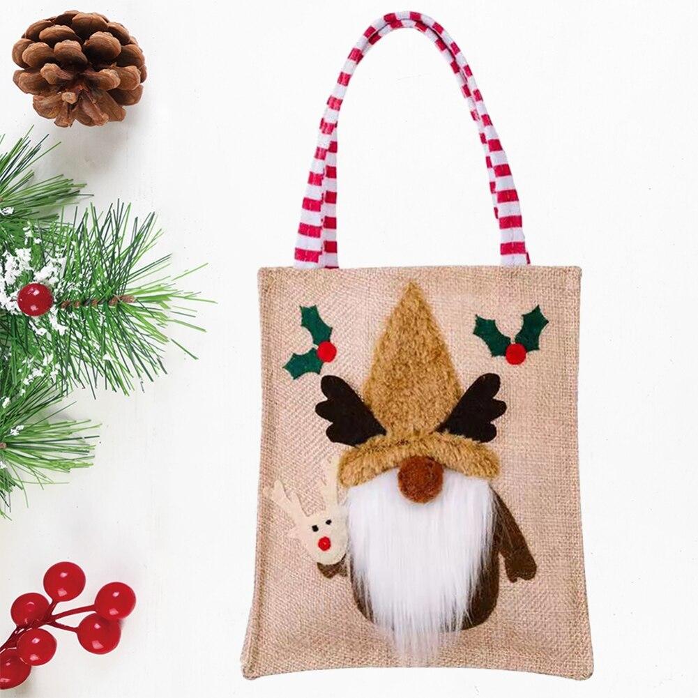 1Pcs Linen Christmas Gift Bag Christmas Candy Cookie Packaging Bag Boxes New Year Party For Snack Present Box Packing Xmas Bags