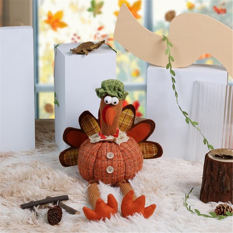 Turkey Gnome Doll Hanging Leg Turkey Doll for Thanksgiving Day Home Desk Shelf Decoration Harvest Festival Supply