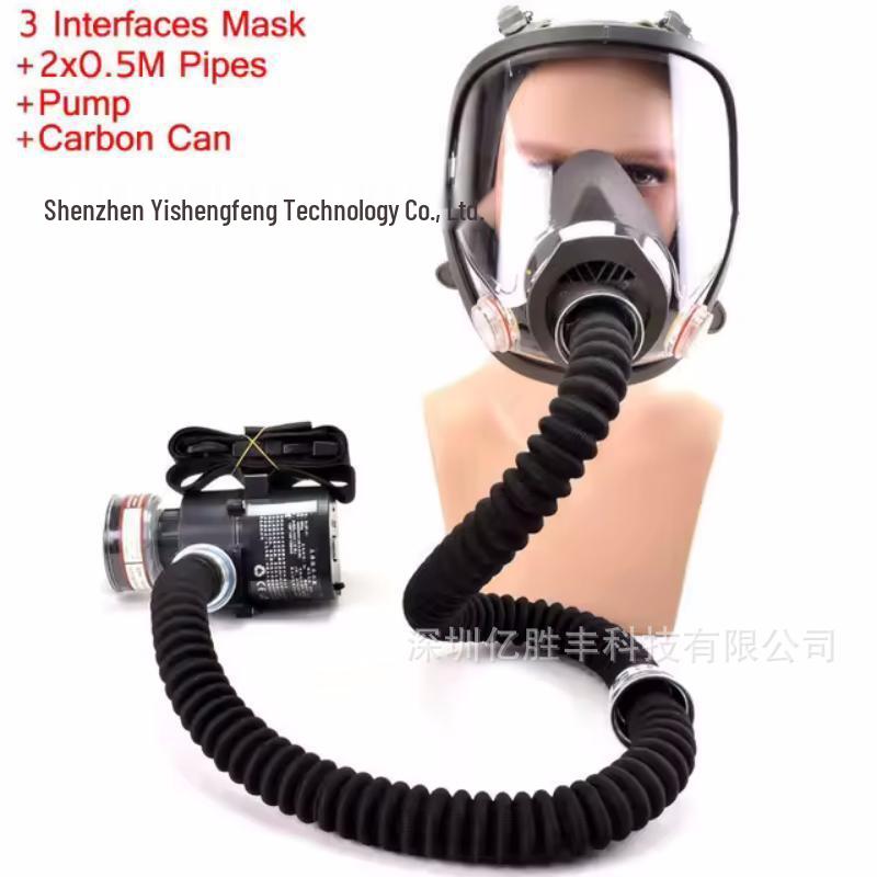 Rechargeable Electric Air Supply Full Face Respirator Mask with Long Tube and Dust/Gas Filters