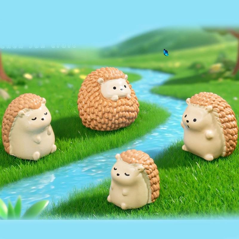 Set of 7 Cartoon Hedgehog Miniature Sculptures Tabletop Ornaments for Garden Landscape Decoration Terrariums Art Gift
