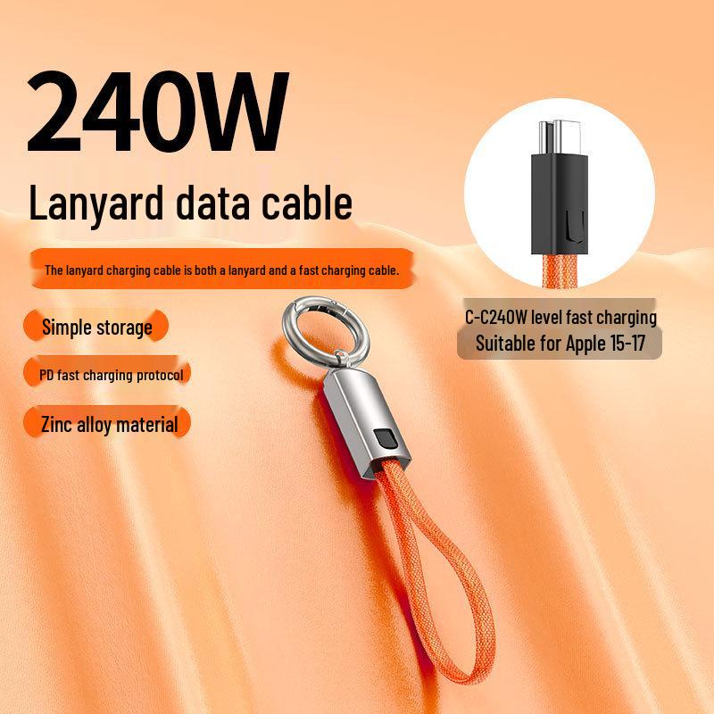 PD240W Keychain Braided Data Cable - 48V 5A Super Fast Charging for Apple & Huawei Devices.