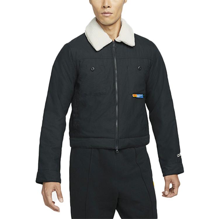 Nike Jaqueta Esportiva com Gola de Lã Casaco de Algodão Inverno Masculino Roupa Exterior Preto DA6716-010