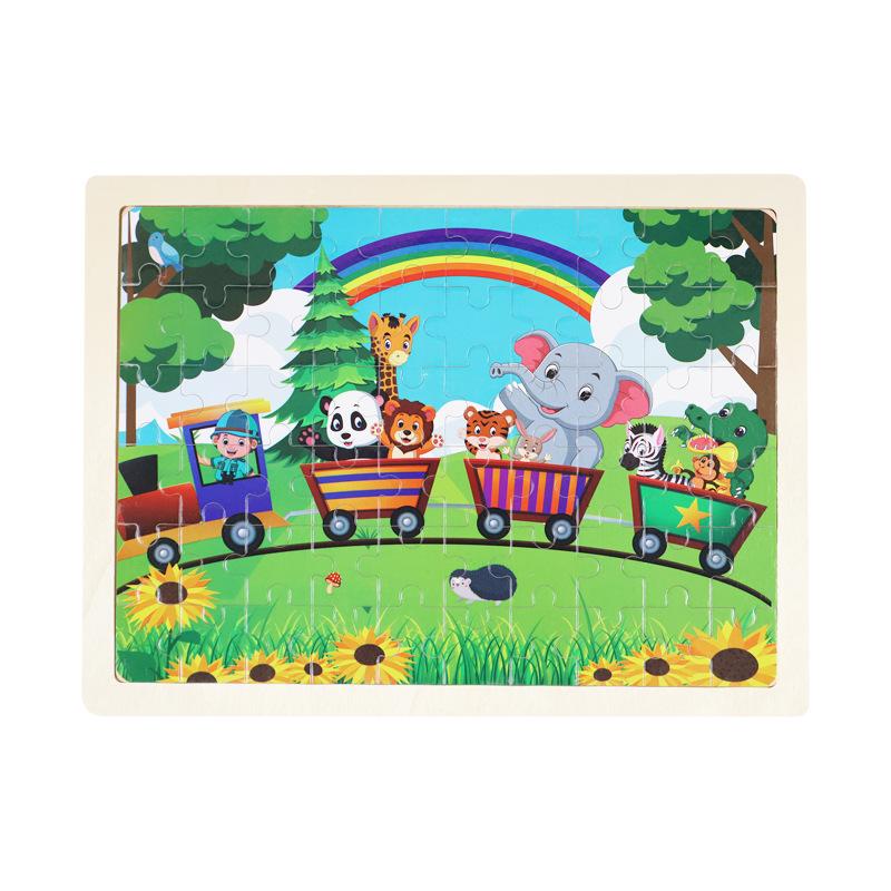 Holz 60-teiliges Blockrahmenpuzzle, Kinder-Cartoon Holzflugzeugpuzzle, Baby Früherziehung Lernspielzeug