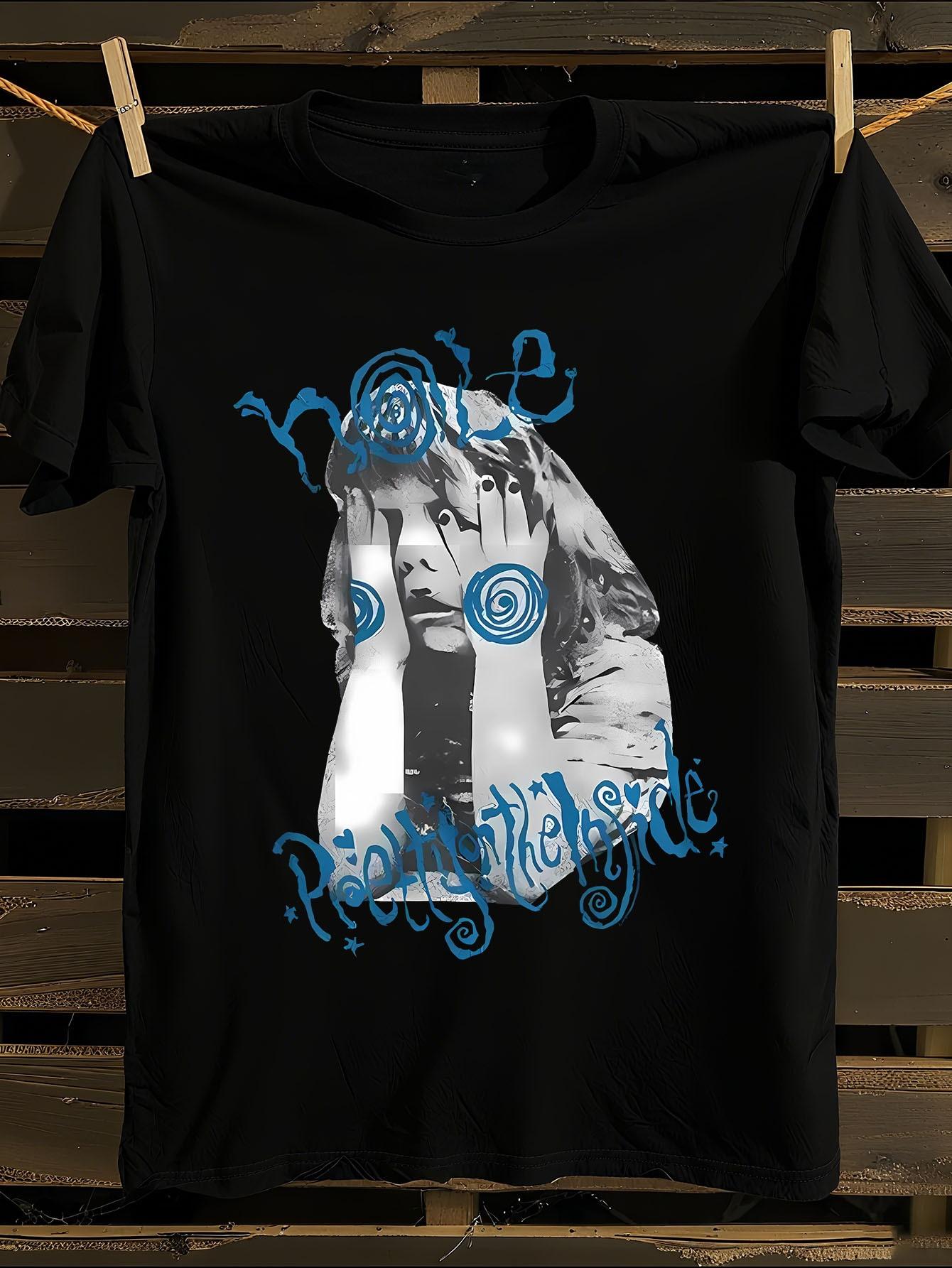 Hole Girl Covering Face Black Tshirt XXL