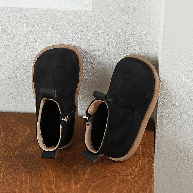 Children Boys Cotton Boots Autumn Winter Simple Kids Ankle Plush Boots Versatile Warm Girls Causal Thermal Boots Zipper