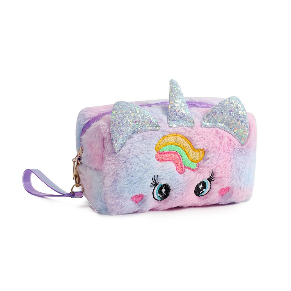 

Cartoon Unicorn Big Eyes Plush Makeup Bag Girl Cute Carry Travel Toiletry Bag Student Stationery Pen Bag for Travel Organization