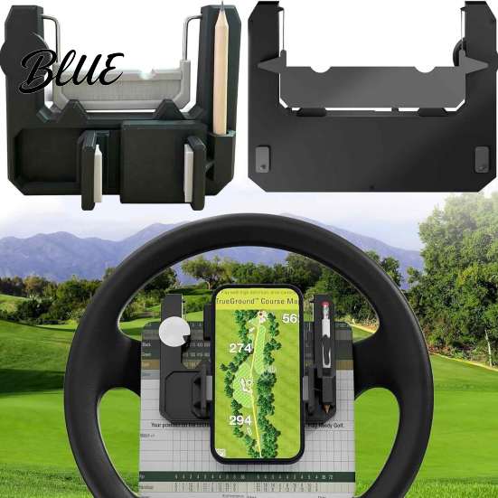 Universal Golf Cart Phone Mount Steering Wheel Holder with Pencil Slot Flip-Up Cell Holder Mount Accessories Gift for Men Women Golfer Non-slip