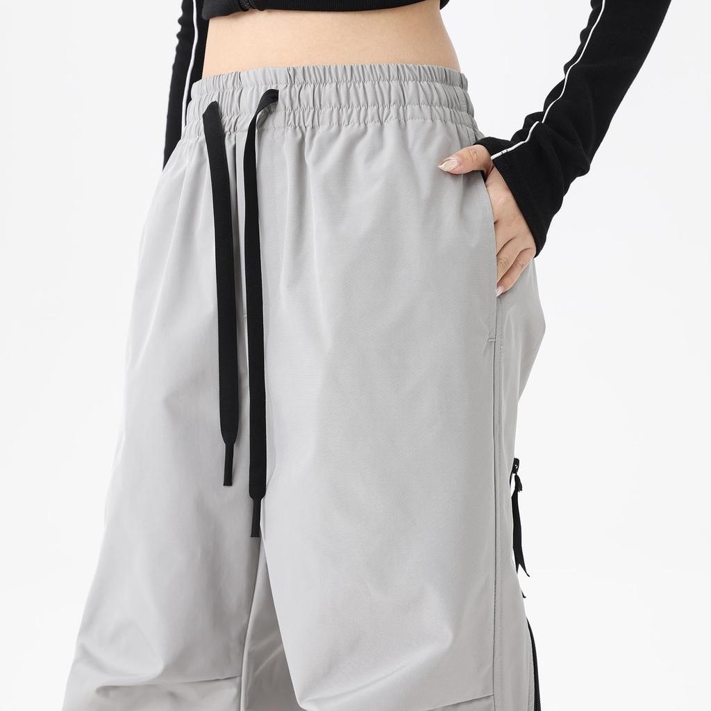 Ladies' Fashion Solid Color High Waist Pocket Drawstring Pants