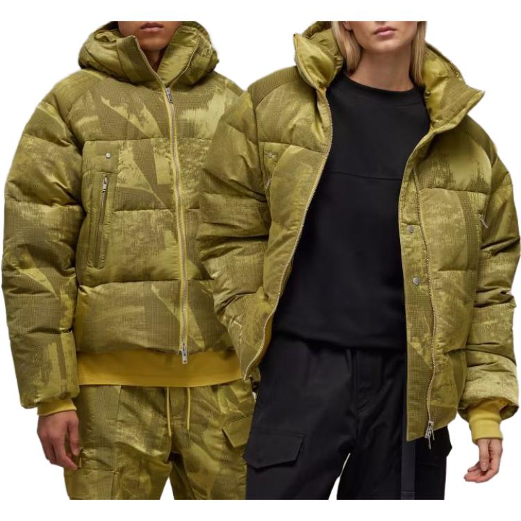 Adidas Y-3 Graphic Puffer Jacket Loose Fit Printed Zip Long Sleeve Hooded Down Jacket Unisex Jacket Yellow IP7939