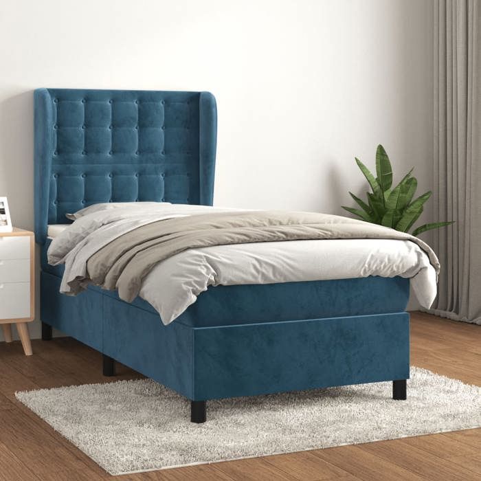 3129439 vidaXL Lit à sommier tapissier avec matelas Bleu foncé 100x200 cm