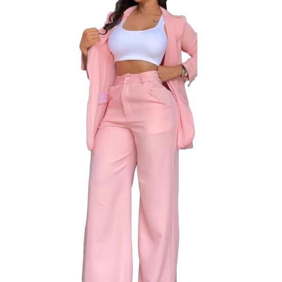 Traje de Dos Piezas para Mujer Atuendo de Negocios Chaqueta Blazer Casual y Pantalones Elegantes de Pierna Ancha Conjunto Formales para Oficina