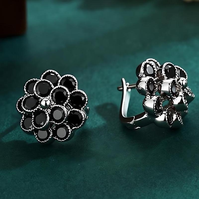 Black Awn Jewelry Black Jewelry Black Stone Flower Hoop Earrings