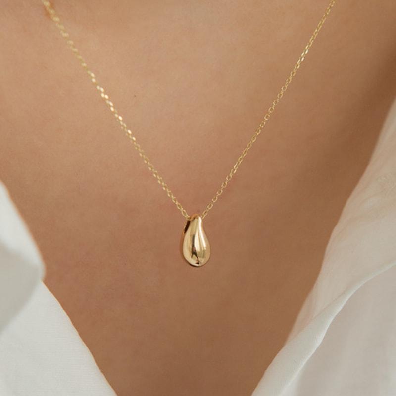 LUNNE 14k Simple Waterdrop Necklace (14k Gold) #NE01