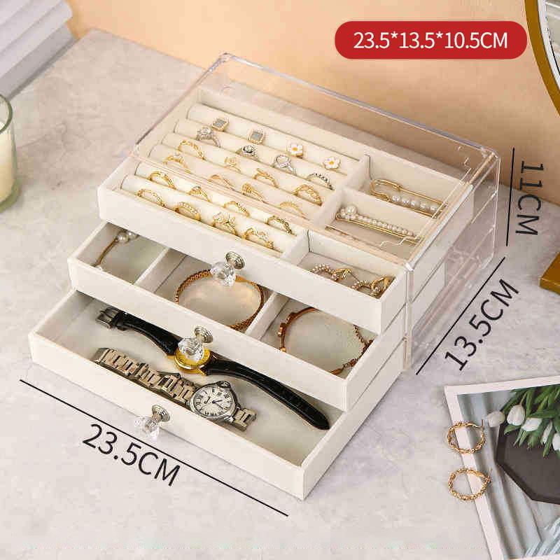 Three Layer Velvet Jewelry Storage Box Dust Proof Drawer Style Jewelry Organizer for Stud Earring Necklaces Accessories Dressing
