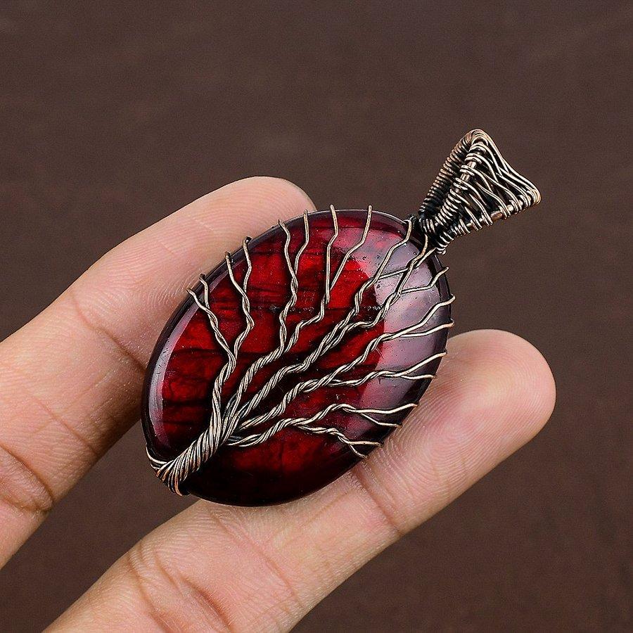 Red Labradorite Handmade Copper Wire Wrap Jewelry Pendant 2.36" M5o53