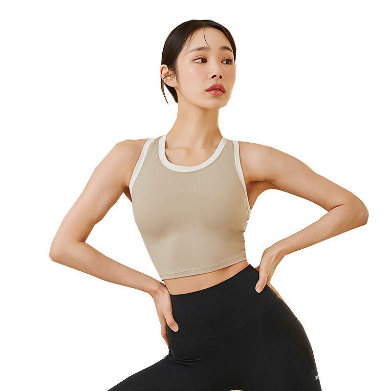 With Chest Pad Export New Arrival Sports Yoga Vest Female I-Shaped Wrapped Chest Shockproof Quick-Drying Elastic Color Matching Gym Top