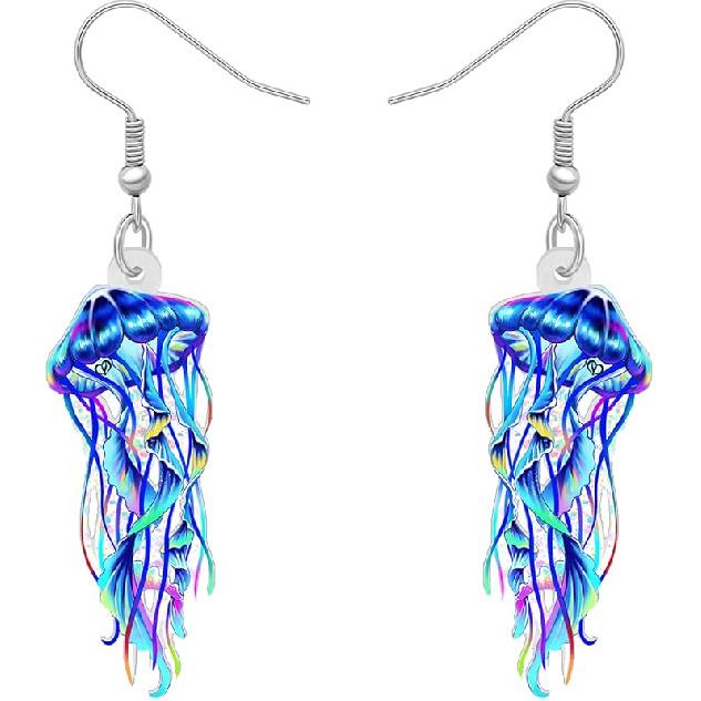 BONSNY Милые акриловые серьги-подвески «Медуза» с блеском голубого океана, морские животные, подарки для женщин, ювелирные аксессуары