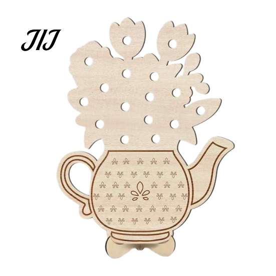 Teapot Shaped Ornament Wooden Shape Flower Holder, Natural Wood Floral Display Stand, DIY Log Decoration Blank Vase Decor for Artificial Arrangement,
