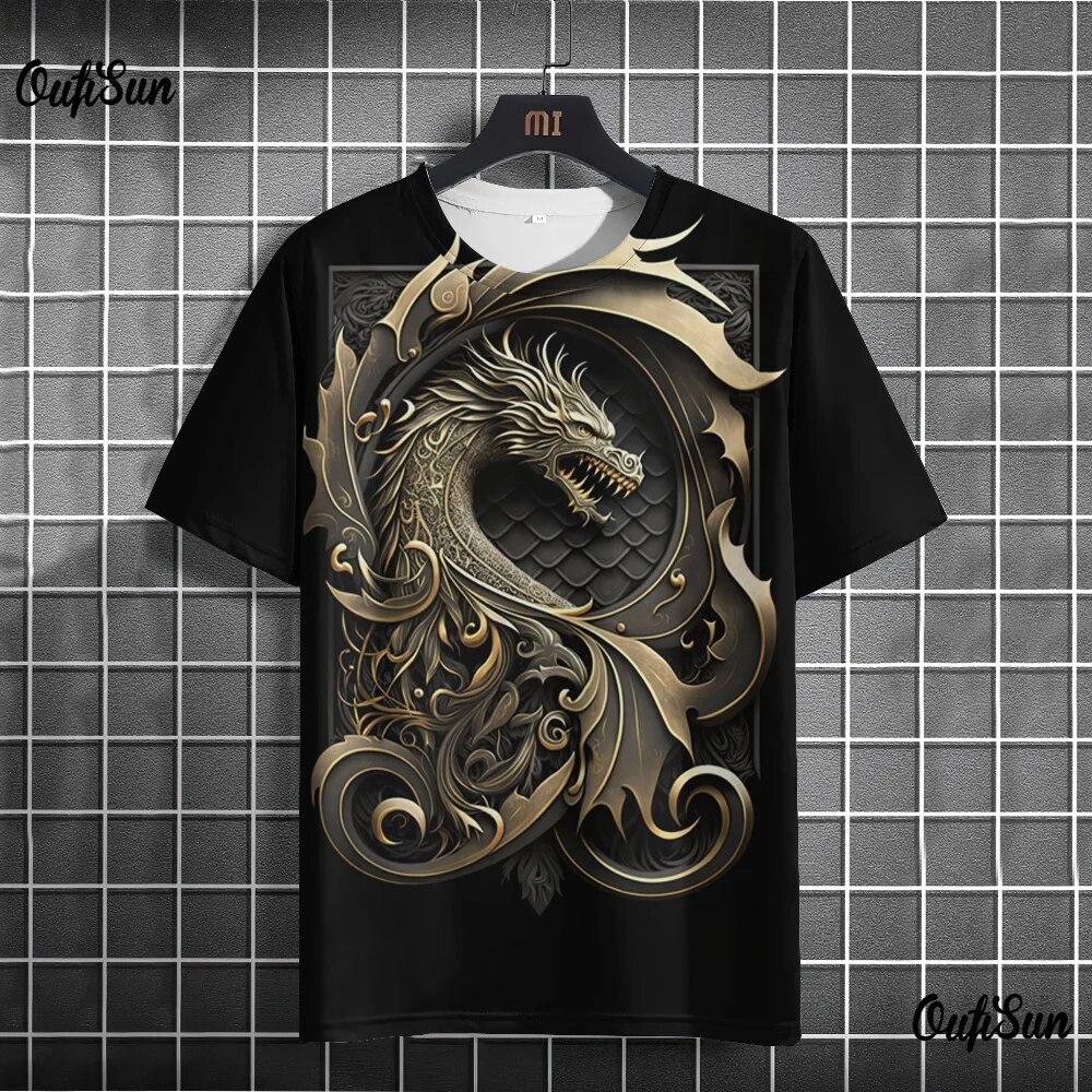 Dragon T-shirt For Men 3D Printed T Shirt Animal Pattern Short-sleeved Oversized Streetwear Tees Summer Casual Men's Tops