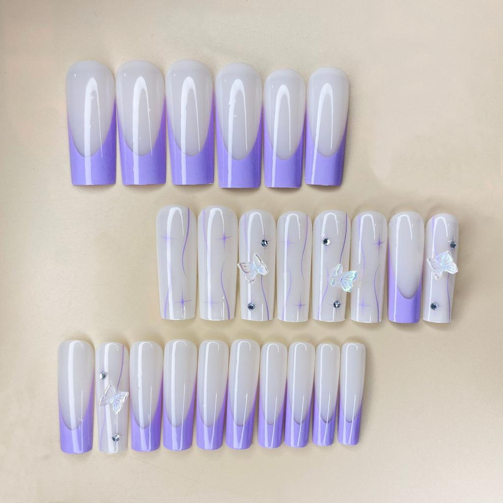 Nail Patch Purple French Flash Diamond Sun Butterfly Fake Nails Wear Nail Special Nail Pad Nails