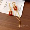 Silver Needle Dripping Oil Circle Square Asymmetrical Earrings Simple Trend Long Earrings Retro French Earrings Women