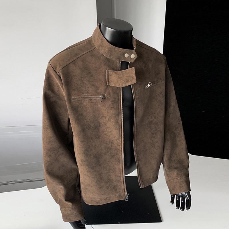 Men's Matte Leather Stand Collar Jacket - Autumn Motorcycle & Baseball Style