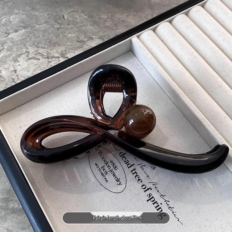 Elegant 2024 Coffee Pearl Shark Hair Clip for Women – Large Volume Summer Claw Accessory