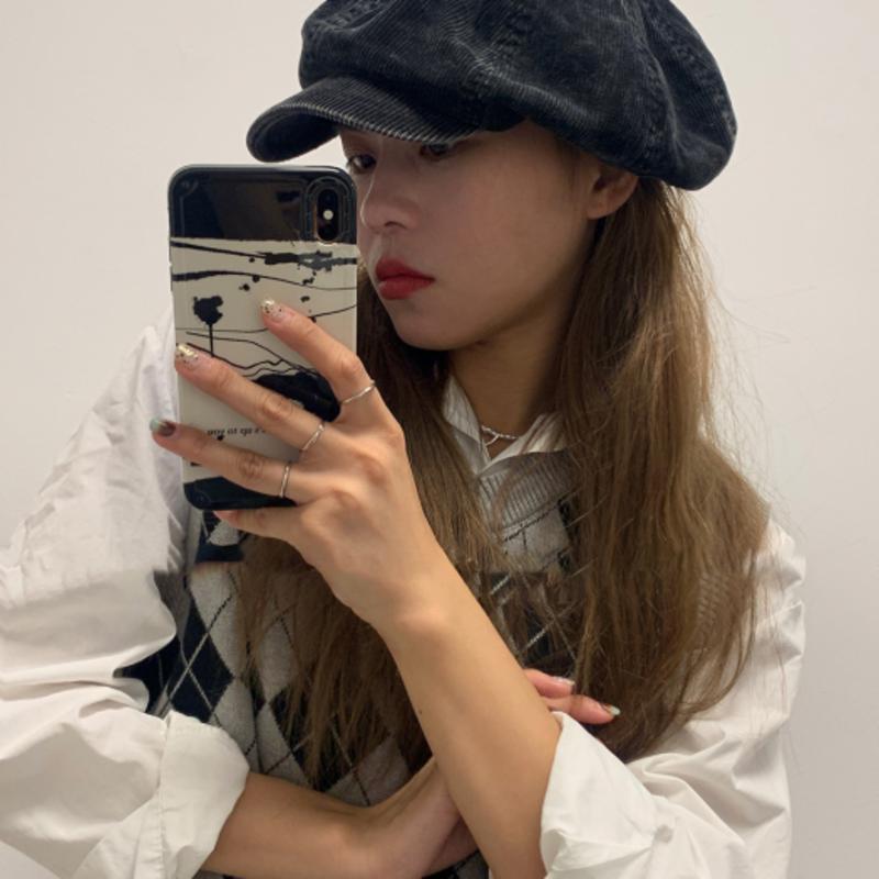 LOOKING4U CARA PARK Cord Newsboy-Mütze C3 Schwarz