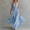 Europe, America 2026 summer women's new holiday style long dress V-neck sexy solid color sleeveless waist lace-up dress