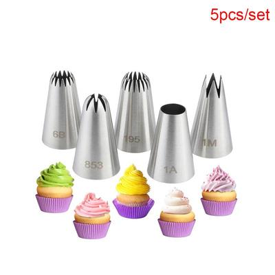 5Pcs/set Stainless Steel Icing Piping Nozzles Cream Cake Cupcake Drop Flower Rose Pastry Nozzles Baking Tools #1M 6B 195 1A 853