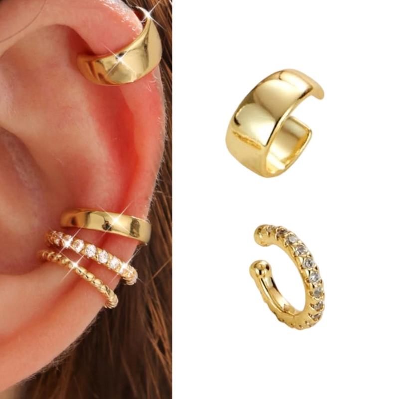Set di orecchini a clip placcati oro regolabili, accessori per orecchie alla moda per donne, orecchie sensibili
