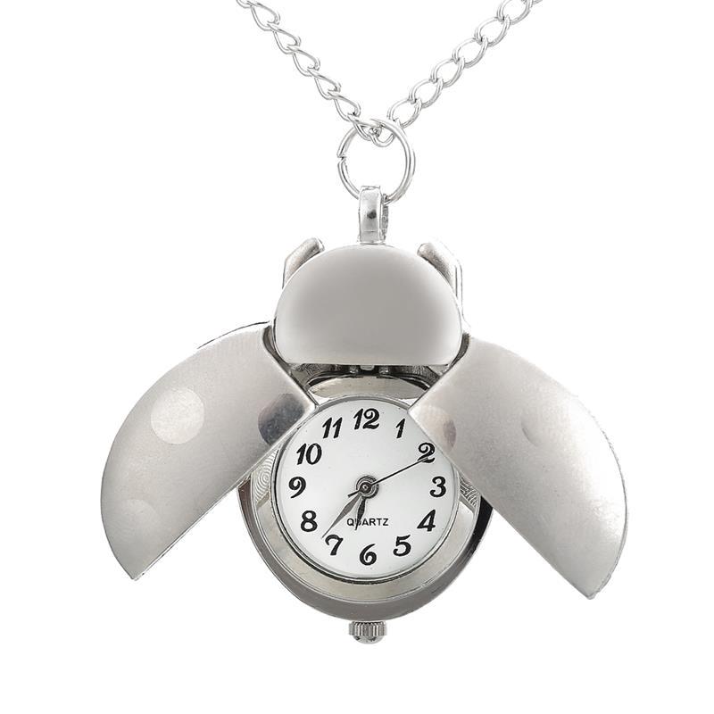 

Карманные часы с милым животным жуком, ожерелье, кварцевый кулон с божьей коровкой и цепочкой серебряный