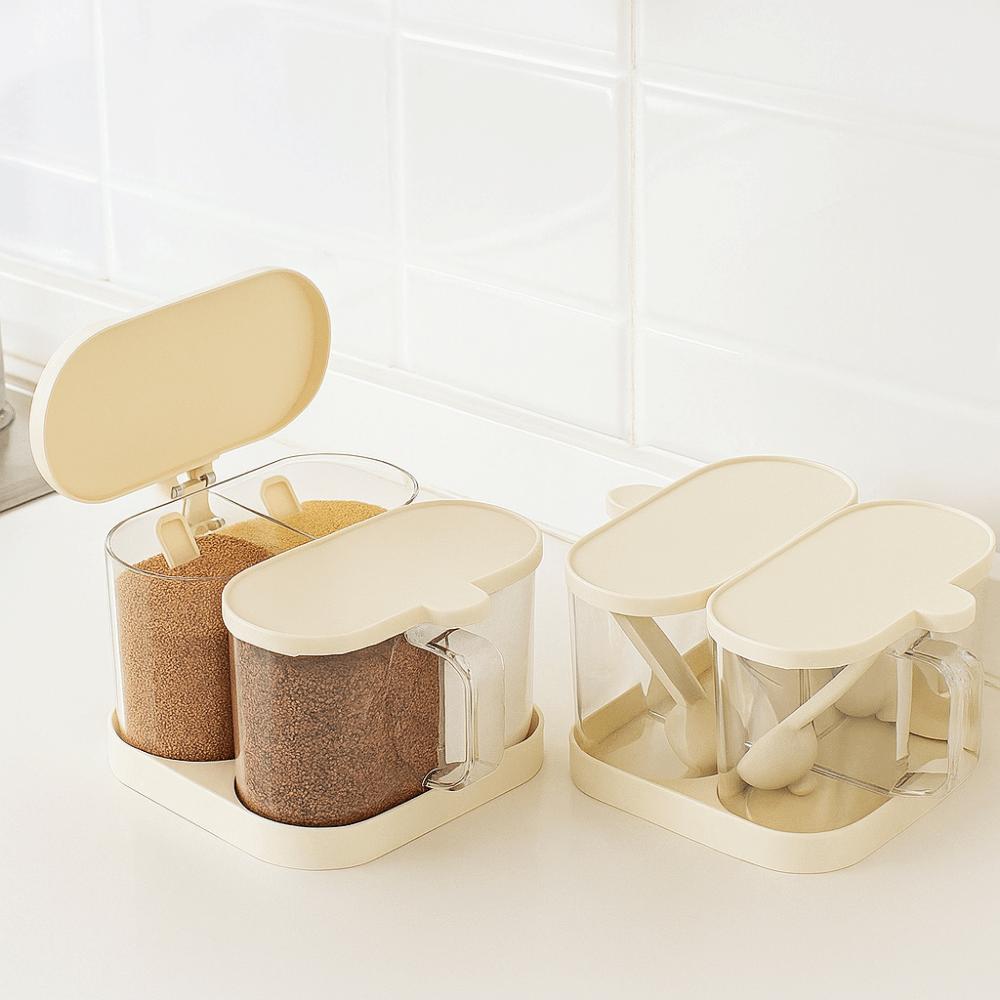 Sealed Rotatable Seasoning Box Plastic Sugar and Salt Container  Kitchen