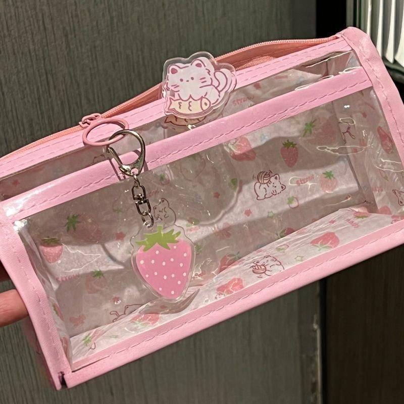 Cute Cat Star Transparent Pencil Case Large Capacity Student Stationery Zipper Pen Bag School Supplies Makeup Storage Bag