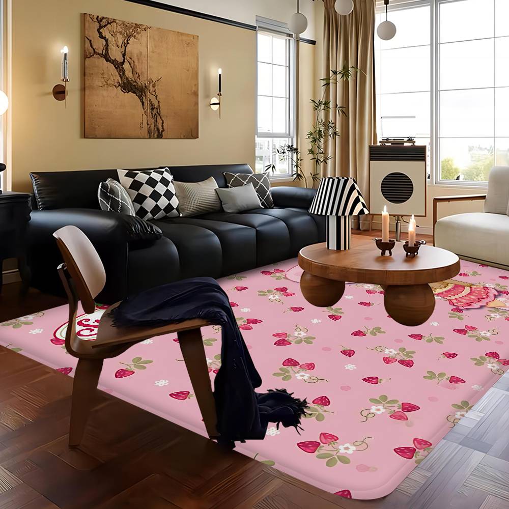 S-Strawberry-Pink Girl Door Mat Kids Room Bedroom Decoration Balcony Anti-Slip Doormat Living Room Doormat Area Rug