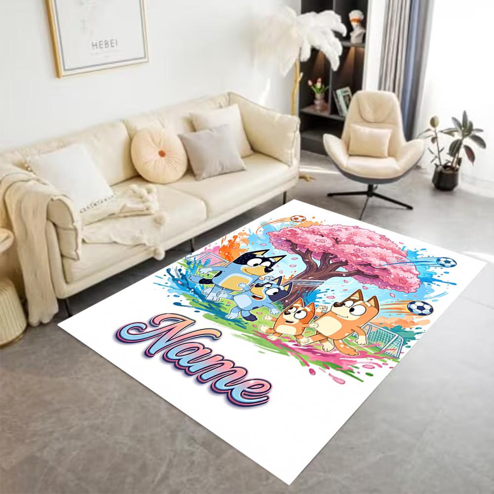 Bluey's Soccer Adventure Customizable Name Carpet Design for Hallway Game Room Entryway Bedrooms Antislip Carpet Decorate Offices Gift for Festivals