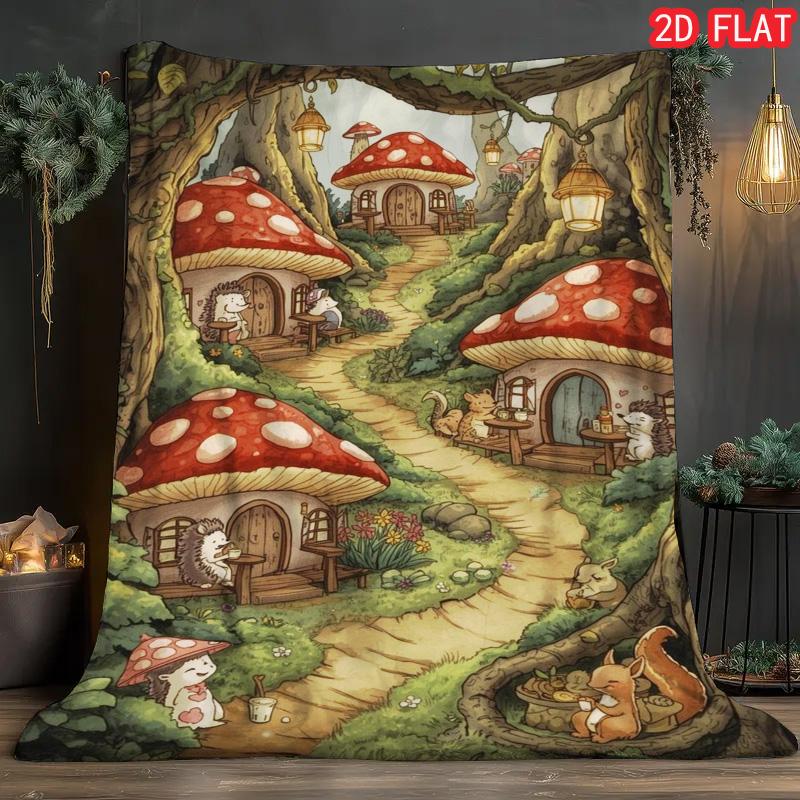 

Cute Fox Rabbit Treehouse Flannel Blanket, Watercolor Forest Throw for Kids Bed 80cm x 120cm