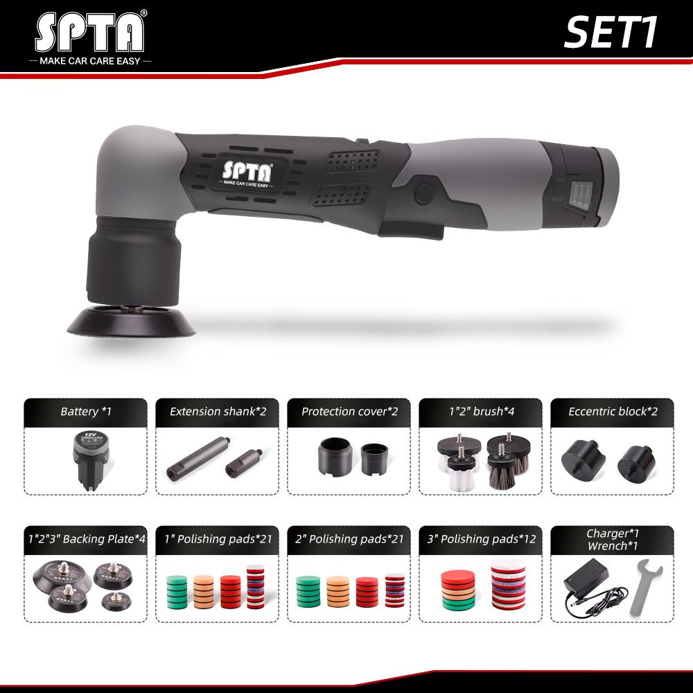 SPTA 12V akumulatorowa mini polerka samochodowa RO/DA, zabójcza dla mikrozarysowań, akumulatorowa polerka do szczegółów z regulacją prędkości i 1 baterią
