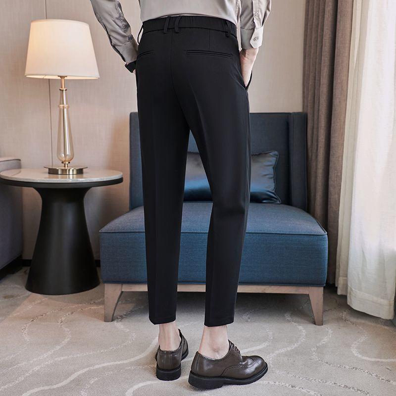 Korejský Business Casual Pánské Podzimní Nové Prošívané Knoflíkové Zipové Kapsy Módní Jednobarevné Slim Univerzální Kalhoty s Rovnou Nohou