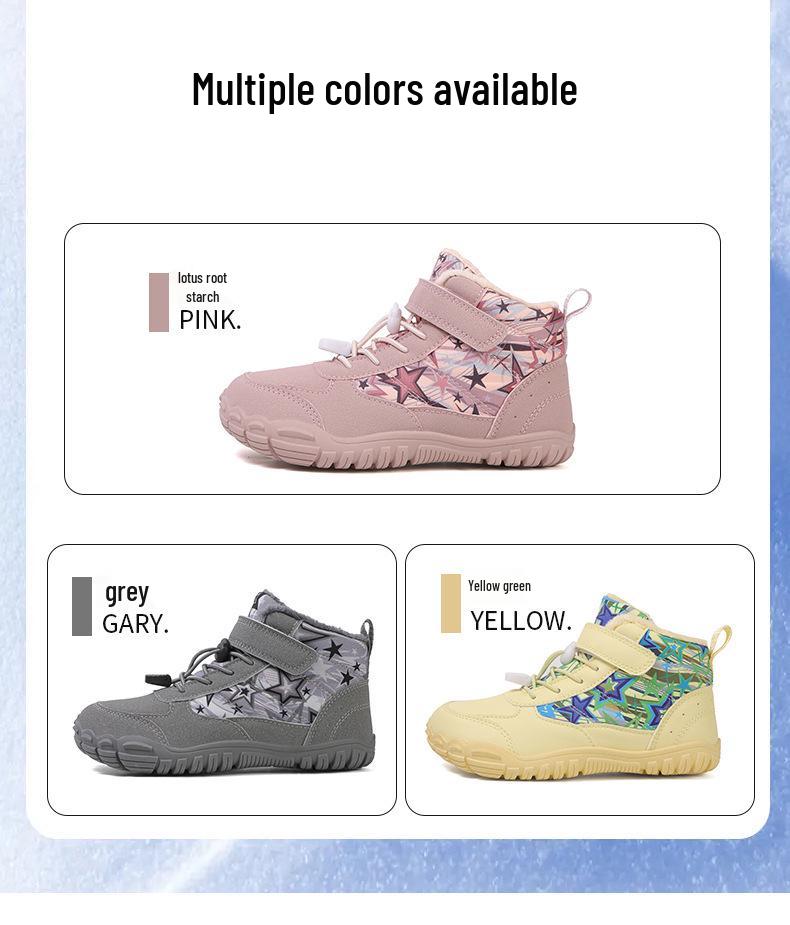 Cross-border Waterproof Non-Slip Winter Barefoot Cotton Shoes for Children: Warm, Velvet-Lined Snow Boots for Boys and Girls (Middle and Big Kids)